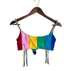 Paper London Sunshine Bikini Top Rainbow Stripe Womans Medium